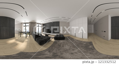 360 panorana of modern interior room 3D rendering 121332512