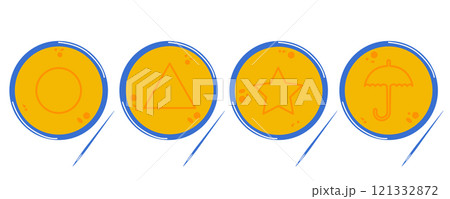 Korean Dalgona sugar toffees, sweets with signs triangle, circle, umbrella and star. Flat Vector illustration. 121332872