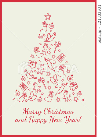 Winter holidays greeting card with decorative Christmas elements. Happy New Year illustration template 121332931