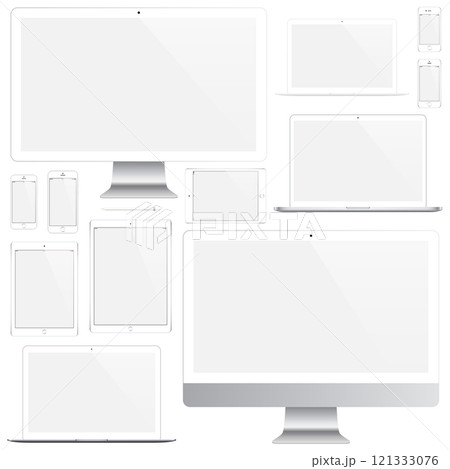 mockup gadget and device: smartphones, tablets, laptops and computer monitors with blank screen isolated on white background. vector illustration mockup gadget and device: smartphones, tablets, laptops and computer monitors with blank screen isolated on white background. vector illustration 121333076