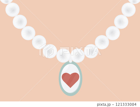 Pearl necklace with pendant. Heart shaped jewelry on skin colored background. Pearl necklace with pendant. Heart shaped jewelry on skin colored background. 121333084