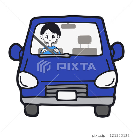 青い車を運転している男性 121333122