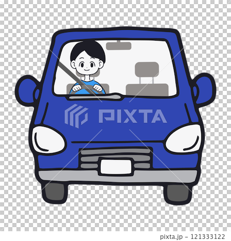 青い車を運転している男性 121333122