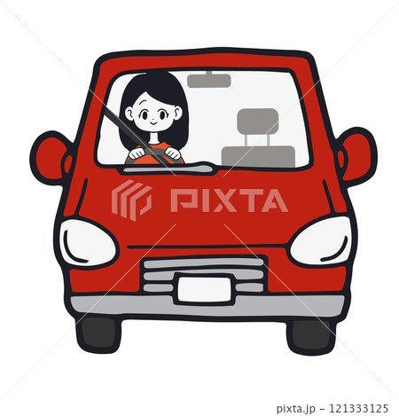 赤い車を運転している女性 121333125