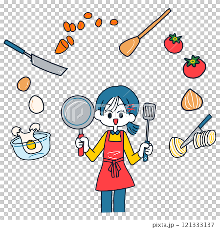 料理をする女性の手描きイラスト 121333137