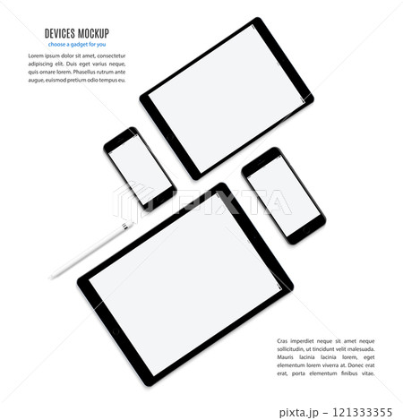 mockup devices: smartphones and tablets with blank screen isolated on white background. stock vector illustration eps10 121333355