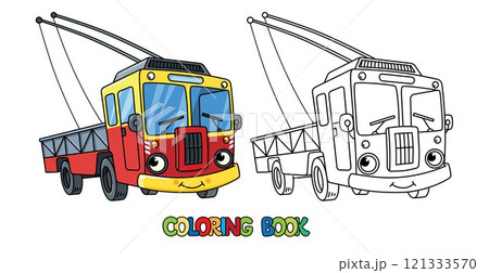 Funny freight Trolleybus with eyes. Coloring book 121333570