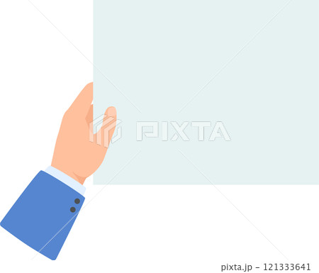 Businessman holding a blank vertical paper sheet, providing ample copy space for text or images, serving as a versatile template for advertising or presentations 121333641