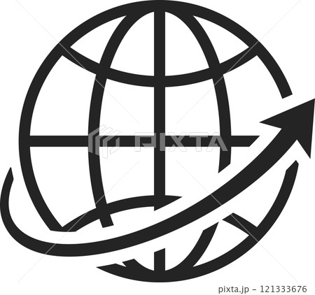Upward trend arrow encircling the earth globe, representing global growth, international trade, and the expansion of worldwide business and economic opportunities 121333676