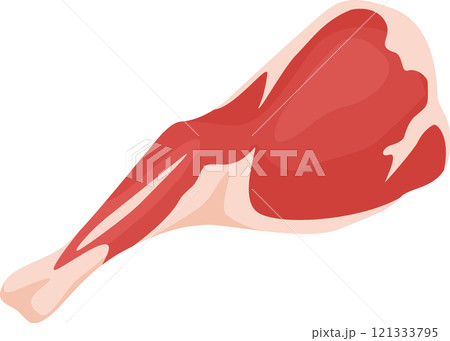 Fresh leg of lamb isolated against a white background, showcasing its role as a protein rich food source and essential ingredient for cooking and butchery. Perfect for meal preparation 121333795