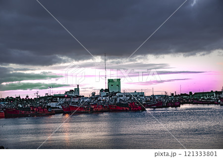 Mar del Plata harbour at sunset 121333801