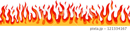 Seamless repeatable fire flames and fireballs burning on white background, creating a vibrant and energetic pattern ideal for web design, textiles, and various graphic design projects Seamless repeatable fire flames and fireballs burning on white background, creating a vibrant and energetic pattern ideal for web design, textiles, and various graphic design projects 121334167