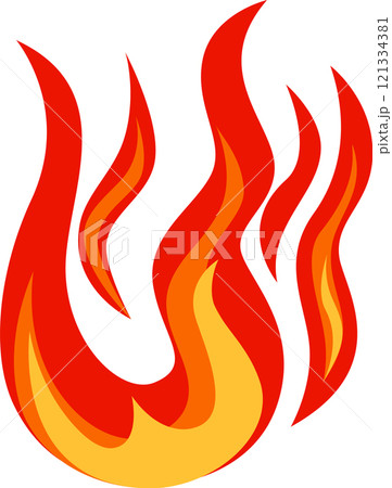 Simple stylized flames rising, with red and orange colors, creating a visually appealing representation of fire and heat on a white background 121334381