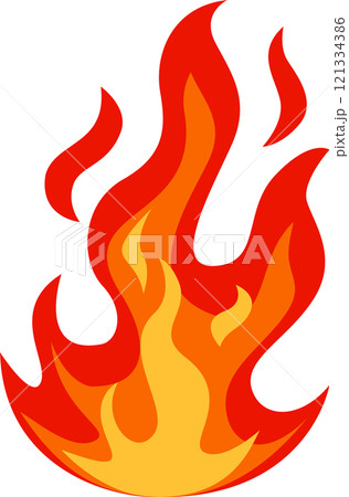 Bright cartoon fire blazing with vibrant red and orange flames, creating a hot and dangerous atmosphere against a clean white background, exuding energy and intensity Bright cartoon fire blazing with vibrant red and orange flames, creating a hot and dangerous atmosphere against a clean white background, exuding energy and intensity 121334386