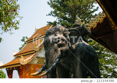 Beautiful view of elephant in white and gold, at Wat Ratchaburana Beautiful view of elephant in white and gold, at Wat Ratchaburana 121334390