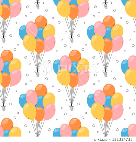 Balloons pattern. Cute vector seamless background with colorful flat illustrated balloons bunches. Birthday party, wedding or other celebration event decorative symbols 121334733