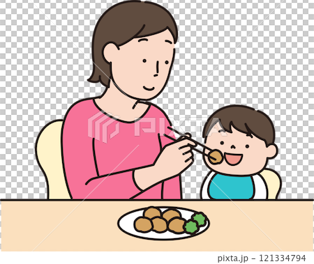 母親餵養孩子的簡單插圖 121334794