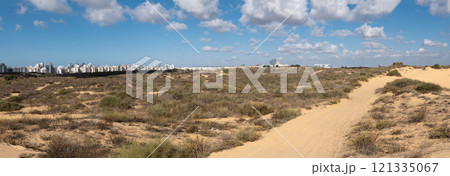 Panoramic view of sand desert in the town Rishon Lezion in Israel 121335067