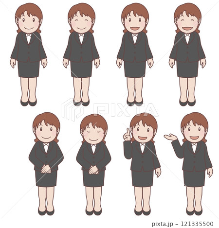 黒いスーツを着た女性のイラストセット 黒いスーツを着た女性のイラストセット 121335500