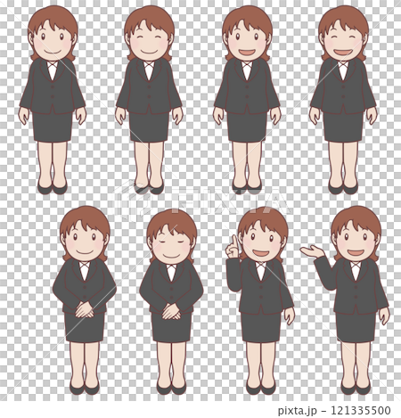 黒いスーツを着た女性のイラストセット 黒いスーツを着た女性のイラストセット 121335500