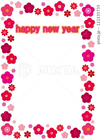ハッピーニューイヤー happy new year フレーム 梅の花 ホワイトスペース ハッピーニューイヤー happy new year フレーム 梅の花 ホワイトスペース 121335735
