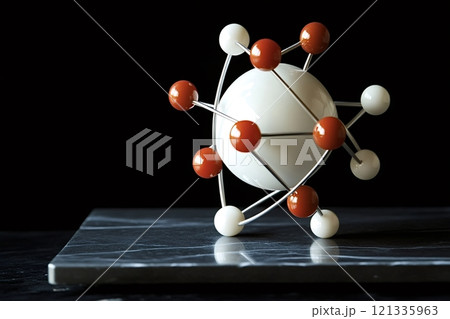 Molecular model sitting on marble slab symbolizing scientific research Molecular model sitting on marble slab symbolizing scientific research 121335963