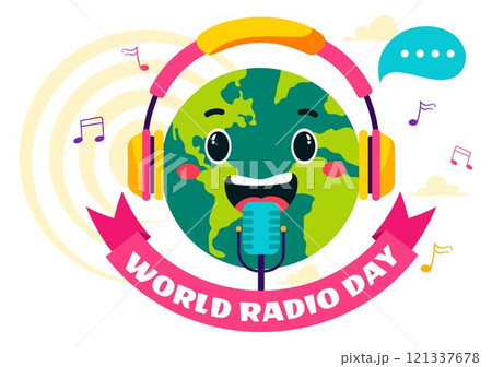 World Radio Day Vector Illustration on 13 February Depicting Technology, Science, and Communication in a Flat Style Cartoon Background 121337678
