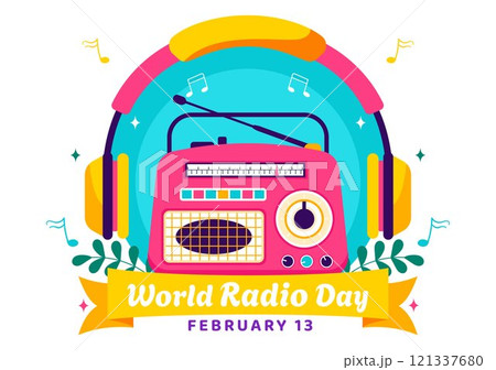 World Radio Day Vector Illustration on 13 February Depicting Technology, Science, and Communication in a Flat Style Cartoon Background 121337680
