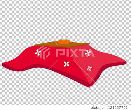 Tangerines on the kotatsu. Vector illustration 121337791