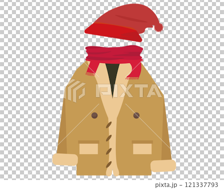 ダッフルコートとニット帽とマフラー。ベクターイラスト	 121337793