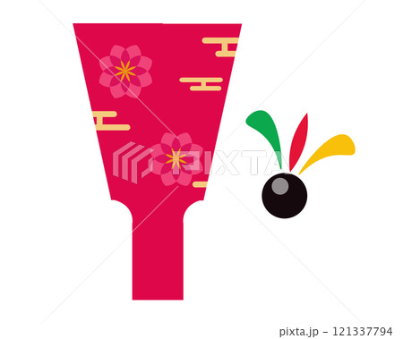 花柄の正月の羽子板。ベクターイラスト	 121337794