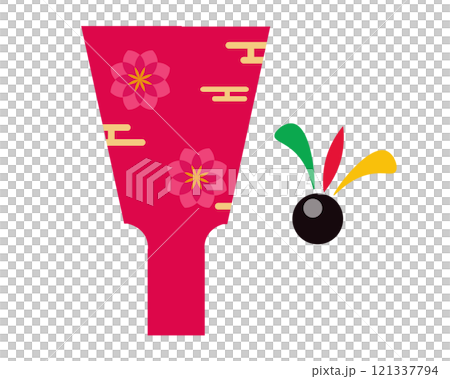 花柄の正月の羽子板。ベクターイラスト	 121337794