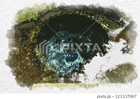 水彩画風 柿田川公園 第二展望台 静岡県清水町 水彩画風 柿田川公園 第二展望台 静岡県清水町 121337867