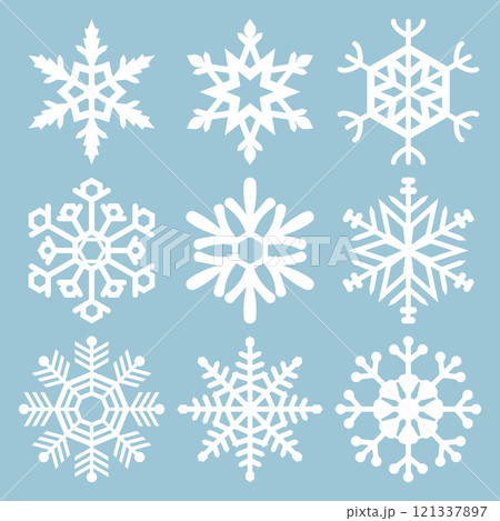 Snowflake icons. Snowflake Vectors. Snowflakes set. Background for winter and christmas theme. Snowflake icons Isolated on Blue Background. Vector illustration. Elements for design. EPS10. 121337897