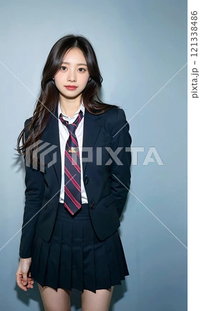 正面を向いてカメラを見つめる女子高生モデル 121338486