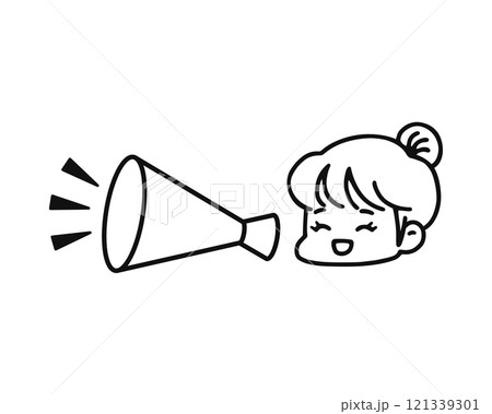 メガホンでお知らせする女性　線画 121339301