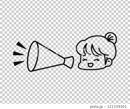 メガホンでお知らせする女性　線画 121339301