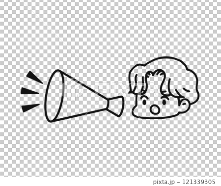 一個男人用擴音器宣布的線畫 一個男人用擴音器宣布的線畫 121339305