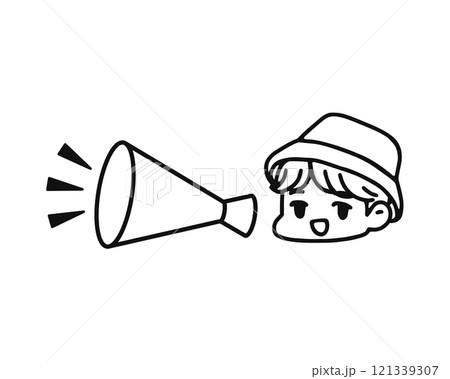 メガホンでお知らせする男性 線画 メガホンでお知らせする男性 線画 121339307