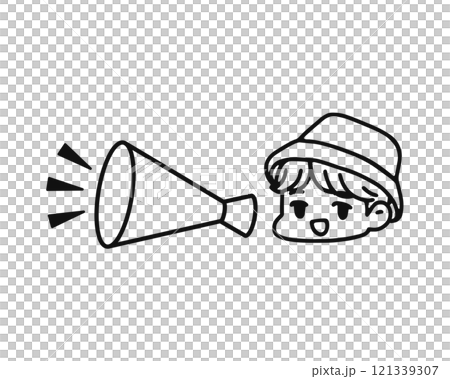 メガホンでお知らせする男性 線画 メガホンでお知らせする男性 線画 121339307