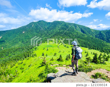 夏の四阿山・根子岳登山(根子岳~四阿山:四阿山山頂を望む) 夏の四阿山・根子岳登山(根子岳~四阿山:四阿山山頂を望む) 121339314
