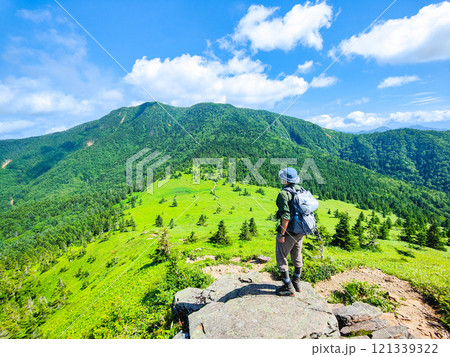 夏の四阿山・根子岳登山（根子岳～四阿山：四阿山山頂を望む） 121339322