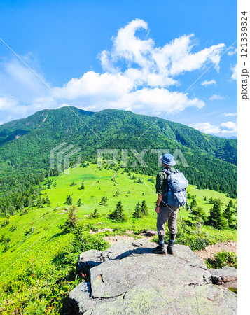 夏の四阿山・根子岳登山（根子岳～四阿山：四阿山山頂を望む） 121339324