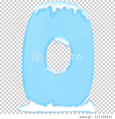 Number zero in icy blue color, covered with frost and icicles, evoking a cold and wintery vibe. 121339332