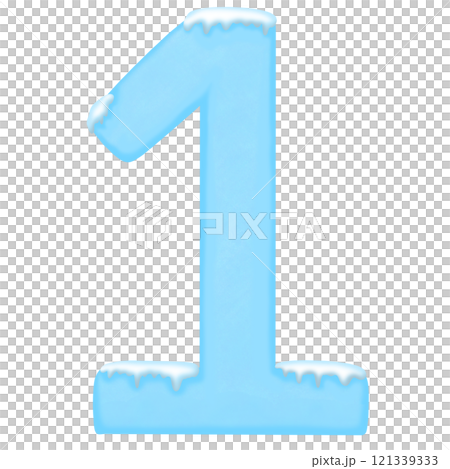 Number one in frosty blue color, adorned with ice and icicles, capturing a cold, winter-inspired design. 121339333