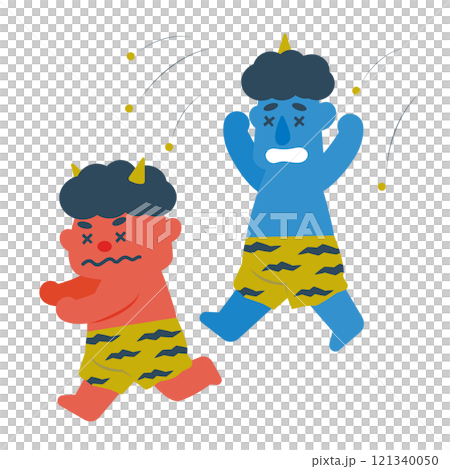A demon fleeing after being wrapped in beans on Setsubun A demon fleeing after being wrapped in beans on Setsubun 121340050