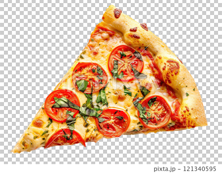 Slice of pizza isolated on white background png transparent clipart. 121340595