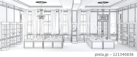 museum, exhibition hall, interior visualization, 3D illustration museum, exhibition hall, interior visualization, 3D illustration 121340836