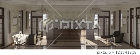 hall, hotel lobby, interior visualization, 3D illustration 121341219