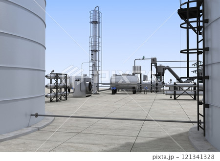 oil refinery, chemical production, waste processing plant, exterior visualization, 3D illustration, cg oil refinery, chemical production, waste processing plant, exterior visualization, 3D illustration, cg 121341328